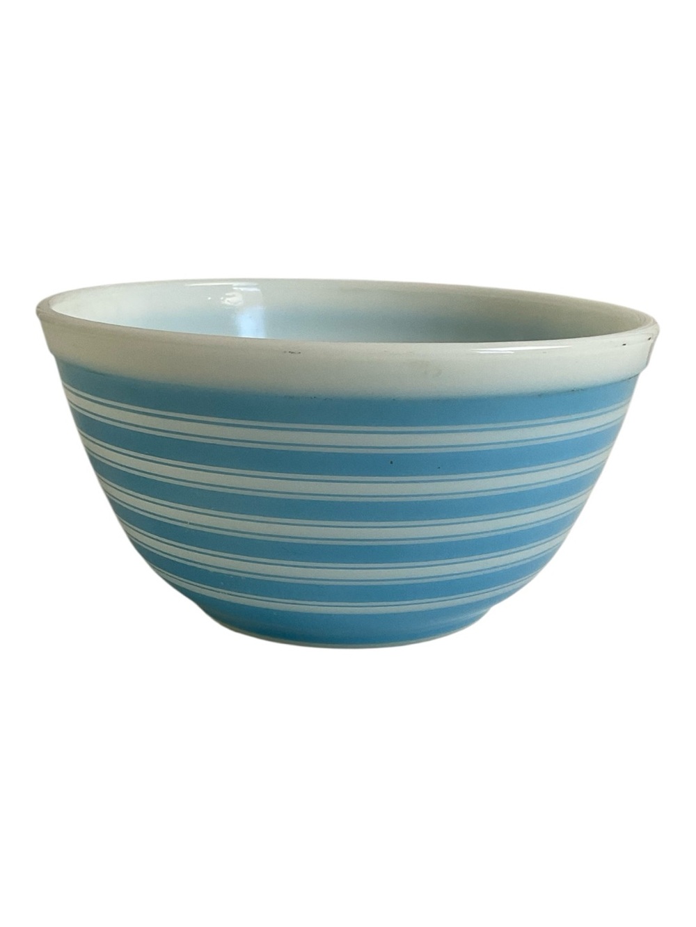 Pyrex Rainbow Blue Striped Milk Glass Mixing Bowl